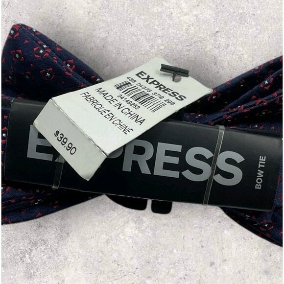 NEW EXPRESS Silk Bow Tie Blue Burgundy Geometric W:2.5" - Picture 2 of 4
